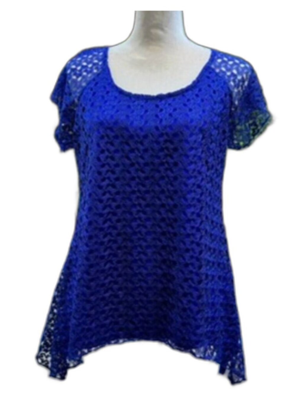 Womens Blouse Royal Blue Lace Overlay Romantic Feminine Boho Indie Elegant Small